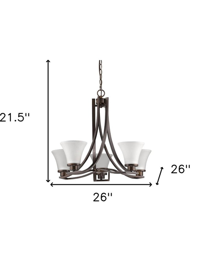 Bronze Candle Style Five Light Frosted Metal Dimmable Chandelier With White Shades