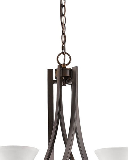 Bronze Candle Style Five Light Frosted Metal Dimmable Chandelier With White Shades