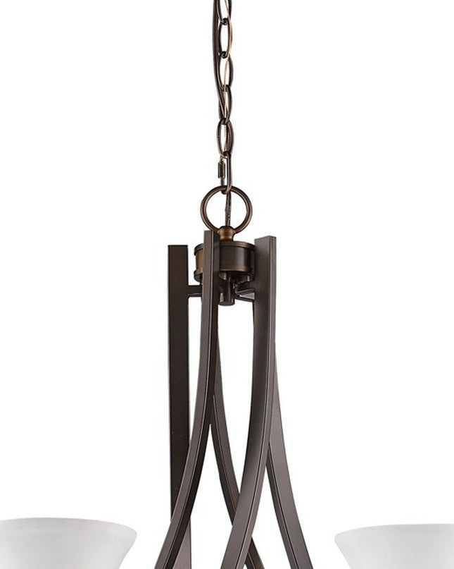 Bronze Candle Style Five Light Frosted Metal Dimmable Chandelier With White Shades