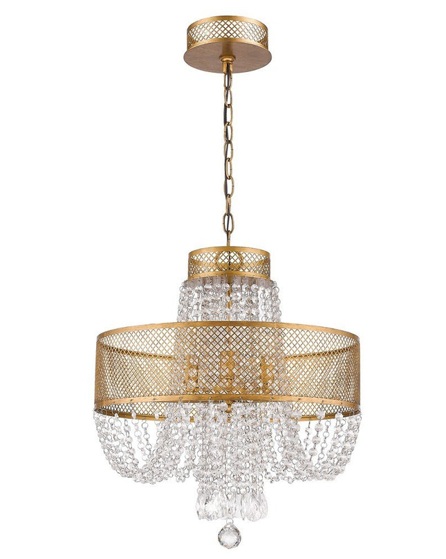 Gold Four Light Metal and Crystals Dimmable Chandelier With Shades