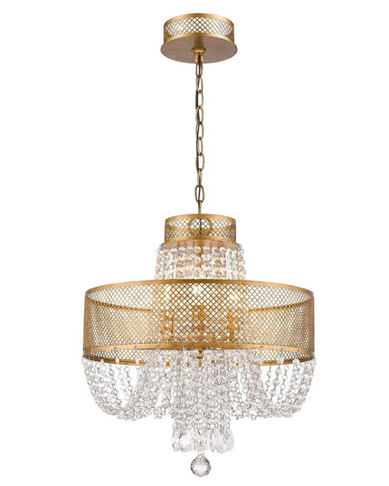 Gold Four Light Metal and Crystals Dimmable Chandelier With Shades