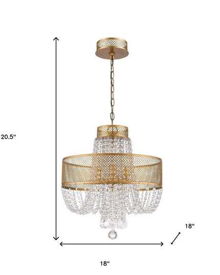 Gold Four Light Metal and Crystals Dimmable Chandelier With Shades