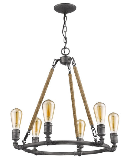 Brown and Black Candle Style Six Light Metal Dimmable Chandelier
