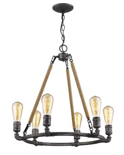 Brown and Black Candle Style Six Light Metal Dimmable Chandelier