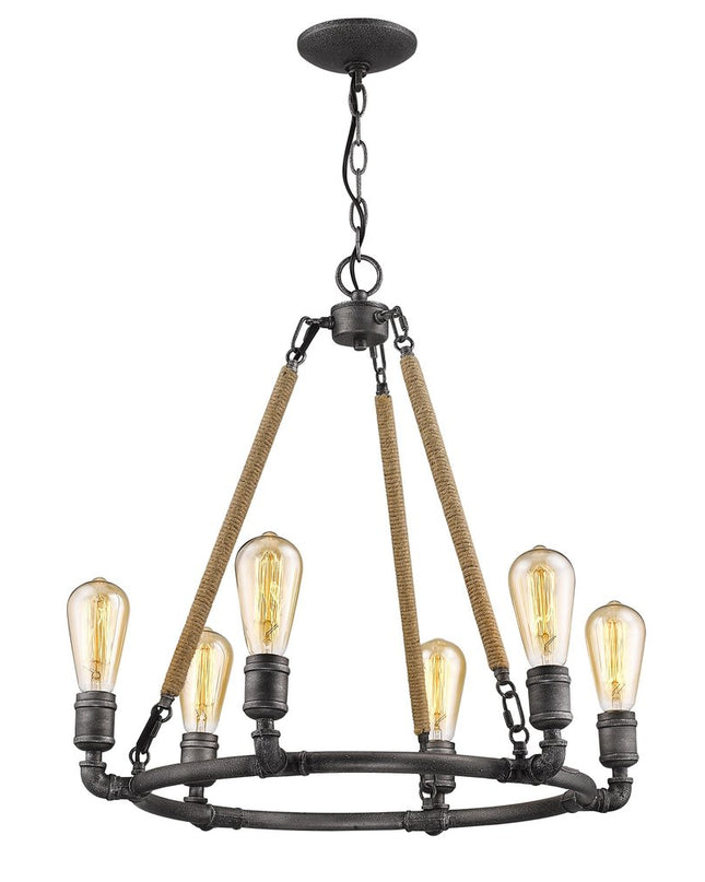 Brown and Black Candle Style Six Light Metal Dimmable Chandelier