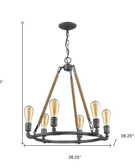 Brown and Black Candle Style Six Light Metal Dimmable Chandelier