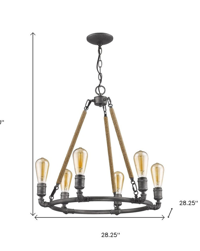 Brown and Black Candle Style Six Light Metal Dimmable Chandelier