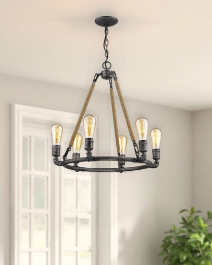 Brown and Black Candle Style Six Light Metal Dimmable Chandelier