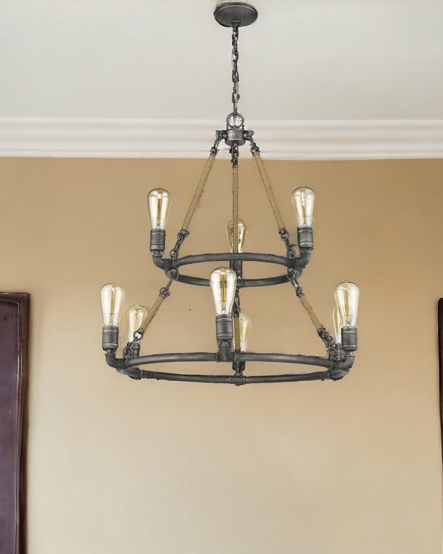Brown and Black Nine Light Metal Dimmable Chandelier