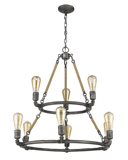 Brown and Black Nine Light Metal Dimmable Chandelier