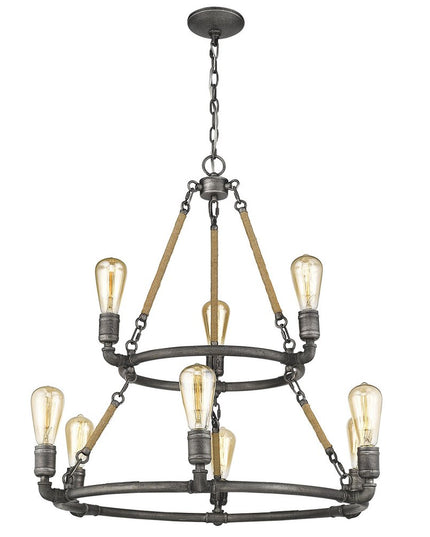 Brown and Black Nine Light Metal Dimmable Chandelier