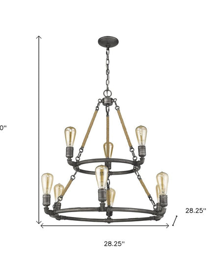 Brown and Black Nine Light Metal Dimmable Chandelier
