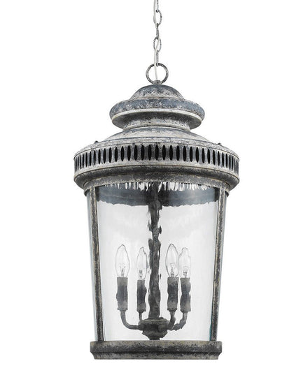 Kingston 4-Light Antique Lead Foyer Pendant With Curved Water Glass Panes