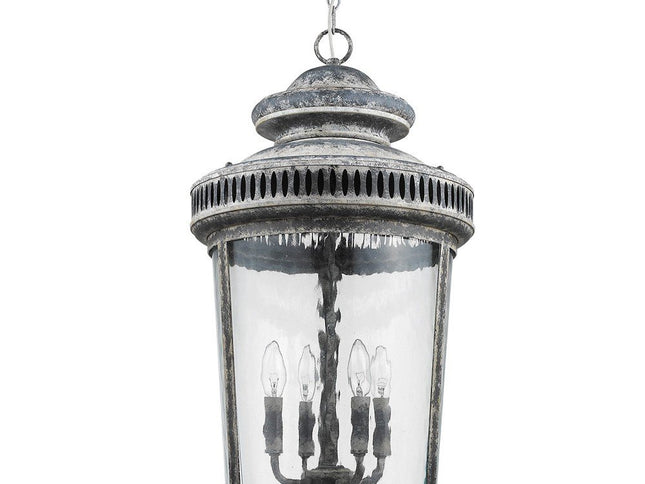 Kingston 4-Light Antique Lead Foyer Pendant With Curved Water Glass Panes