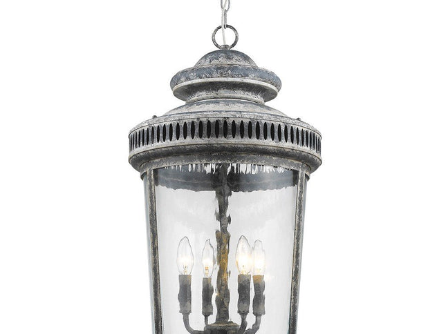 Kingston 4-Light Antique Lead Foyer Pendant With Curved Water Glass Panes