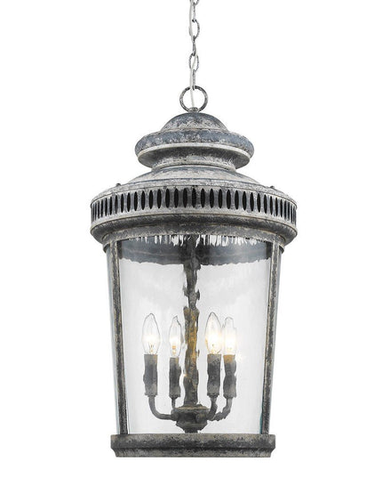 Kingston 4-Light Antique Lead Foyer Pendant With Curved Water Glass Panes