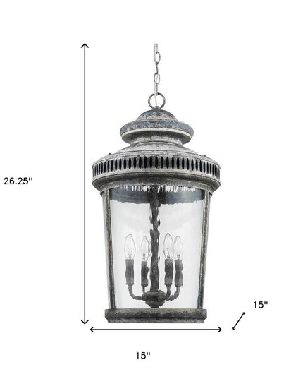 Kingston 4-Light Antique Lead Foyer Pendant With Curved Water Glass Panes