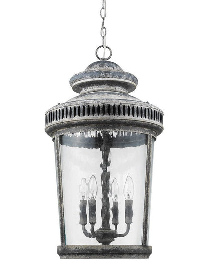 Kingston 4-Light Antique Lead Foyer Pendant With Curved Water Glass Panes