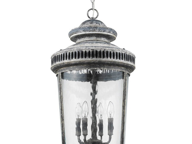 Kingston 4-Light Antique Lead Foyer Pendant With Curved Water Glass Panes