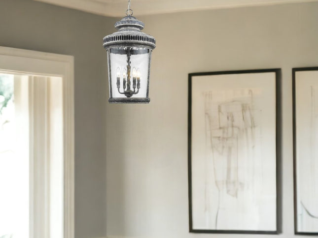 Kingston 4-Light Antique Lead Foyer Pendant With Curved Water Glass Panes