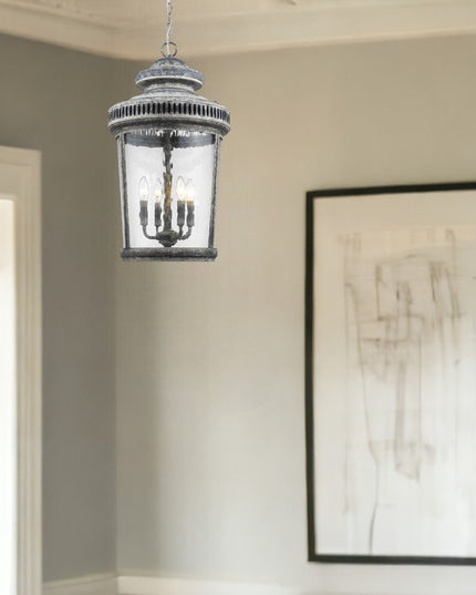 Kingston 4-Light Antique Lead Foyer Pendant With Curved Water Glass Panes