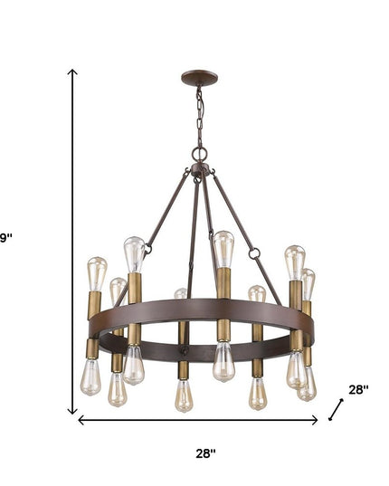 Brown and Black Candle Style Multi Light Metal Dimmable Chandelier