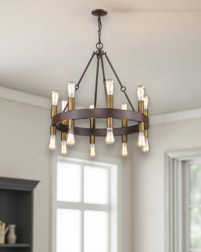 Brown and Black Candle Style Multi Light Metal Dimmable Chandelier