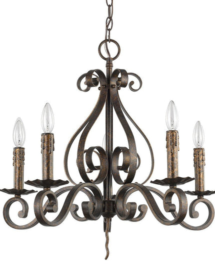 Brown Candle Style Five Light Metal Dimmable Chandelier