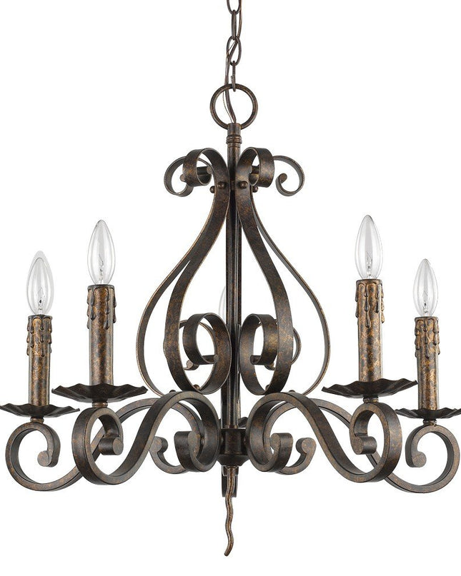 Brown Candle Style Five Light Metal Dimmable Chandelier