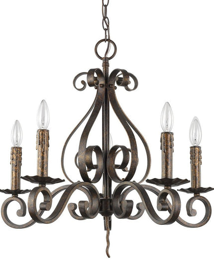 Brown Candle Style Five Light Metal Dimmable Chandelier