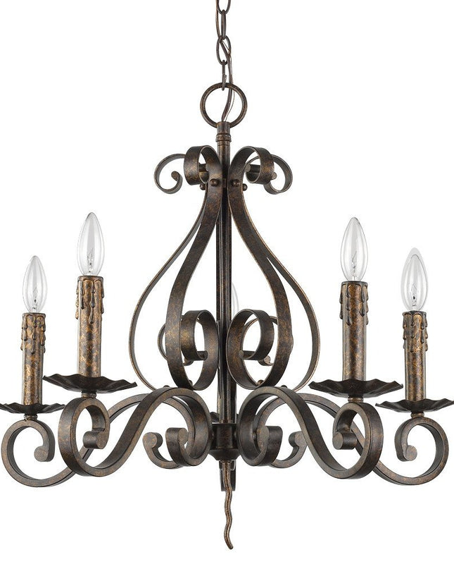 Brown Candle Style Five Light Metal Dimmable Chandelier