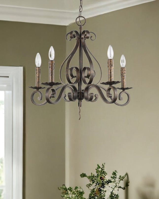 Brown Candle Style Five Light Metal Dimmable Chandelier