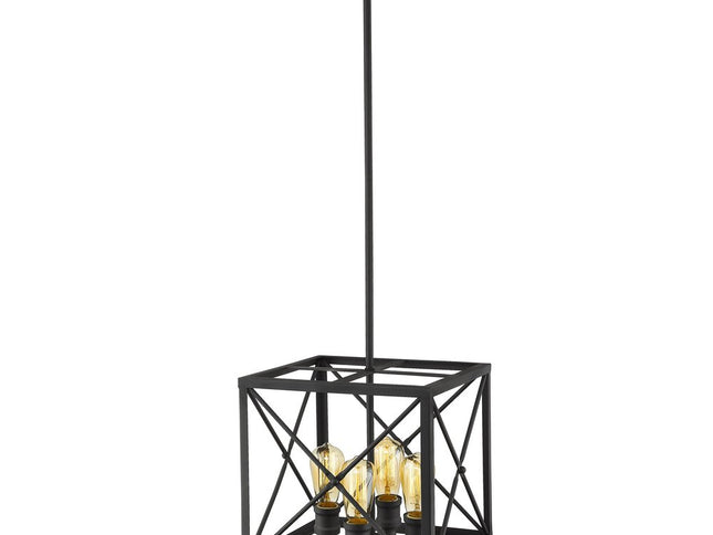 Brooklyn 4-Light Matte Black Pendant With Metal Framework Shade