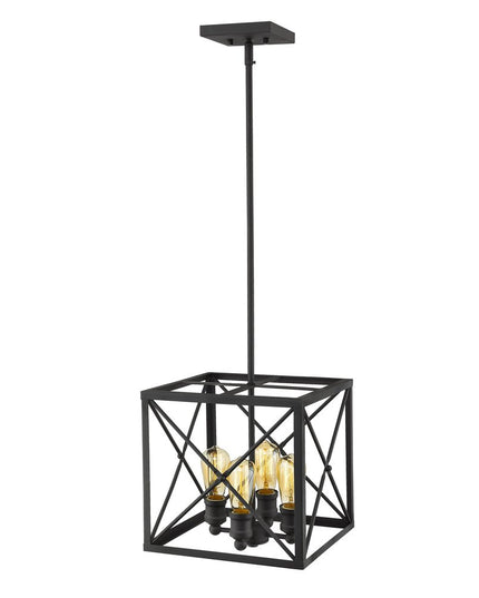 Brooklyn 4-Light Matte Black Pendant With Metal Framework Shade