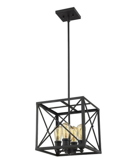 Brooklyn 4-Light Matte Black Pendant With Metal Framework Shade