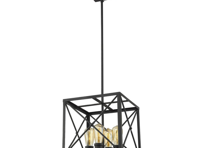Brooklyn 4-Light Matte Black Pendant With Metal Framework Shade