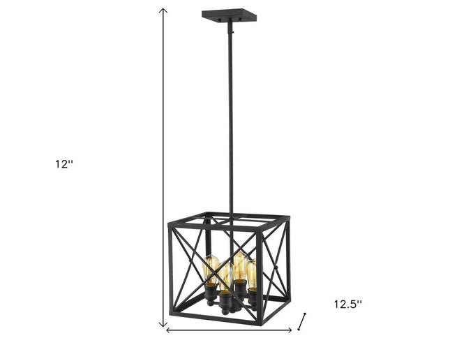 Brooklyn 4-Light Matte Black Pendant With Metal Framework Shade