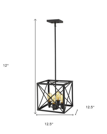 Brooklyn 4-Light Matte Black Pendant With Metal Framework Shade