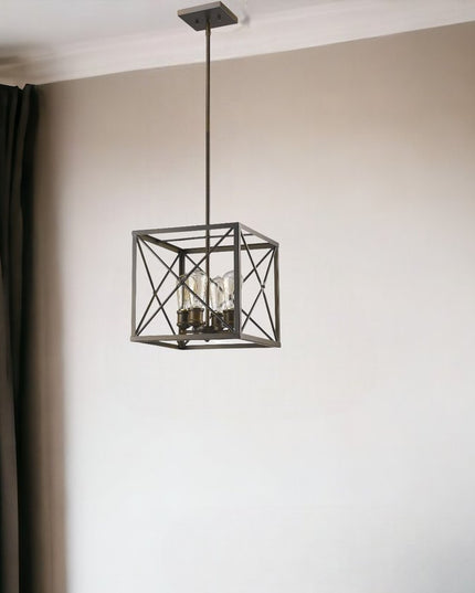 Brooklyn 4-Light Oil-Rubbed Bronze Pendant With Metal Framework Shade