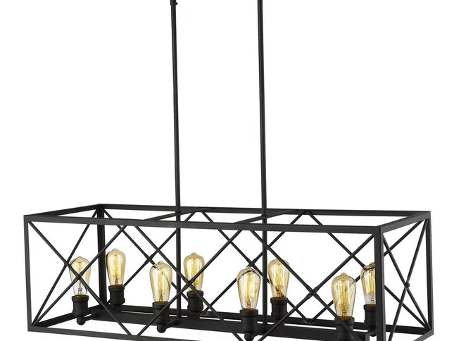 Brooklyn 8-Light Matte Black Island Pendant With Metal Framework Shade