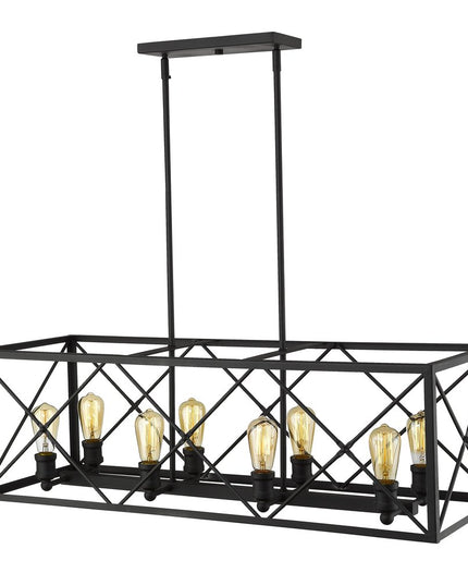 Brooklyn 8-Light Matte Black Island Pendant With Metal Framework Shade
