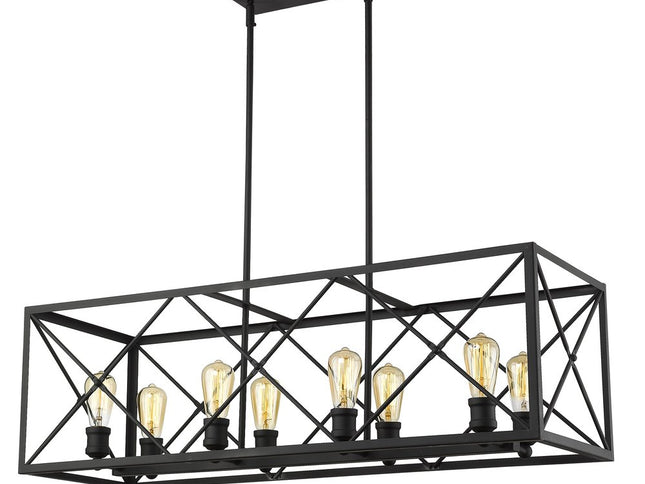 Brooklyn 8-Light Matte Black Island Pendant With Metal Framework Shade