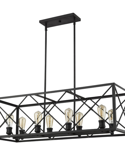 Brooklyn 8-Light Matte Black Island Pendant With Metal Framework Shade