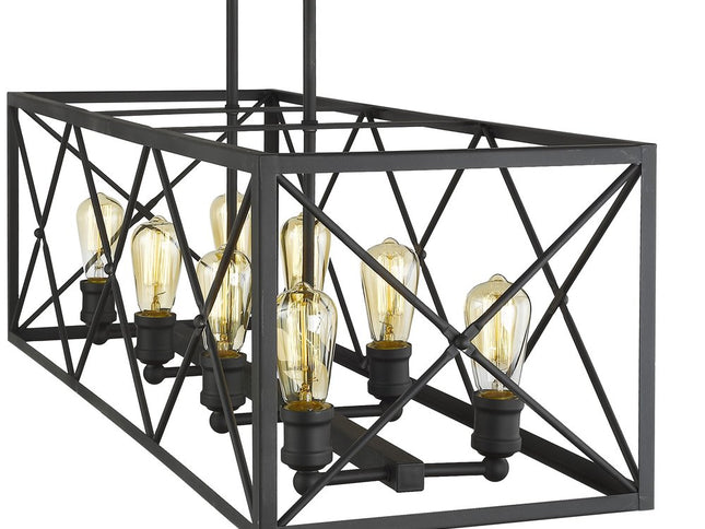 Brooklyn 8-Light Matte Black Island Pendant With Metal Framework Shade