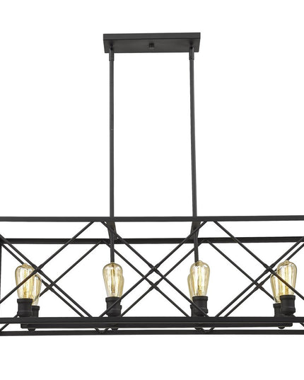 Brooklyn 8-Light Matte Black Island Pendant With Metal Framework Shade