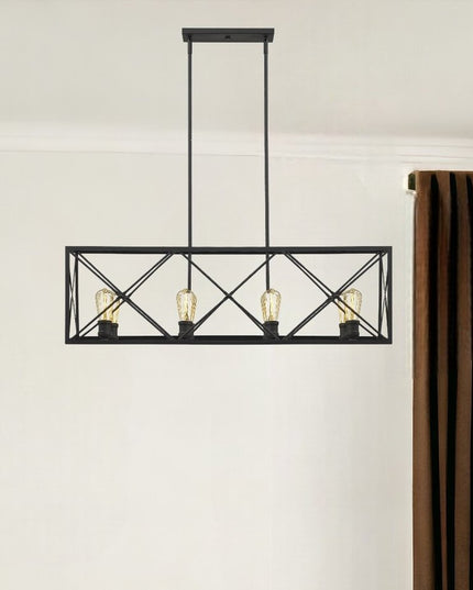 Brooklyn 8-Light Matte Black Island Pendant With Metal Framework Shade