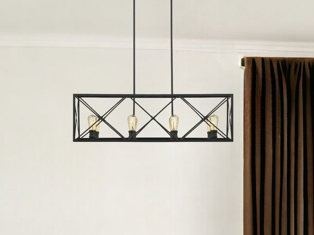 Brooklyn 8-Light Matte Black Island Pendant With Metal Framework Shade