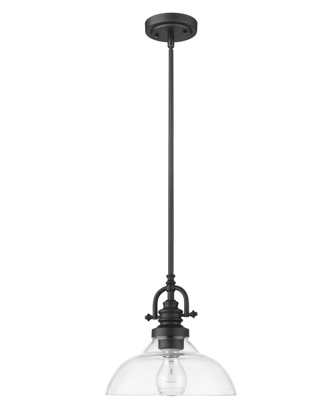 Matte Black Hanging Light with Glass Dome Shade