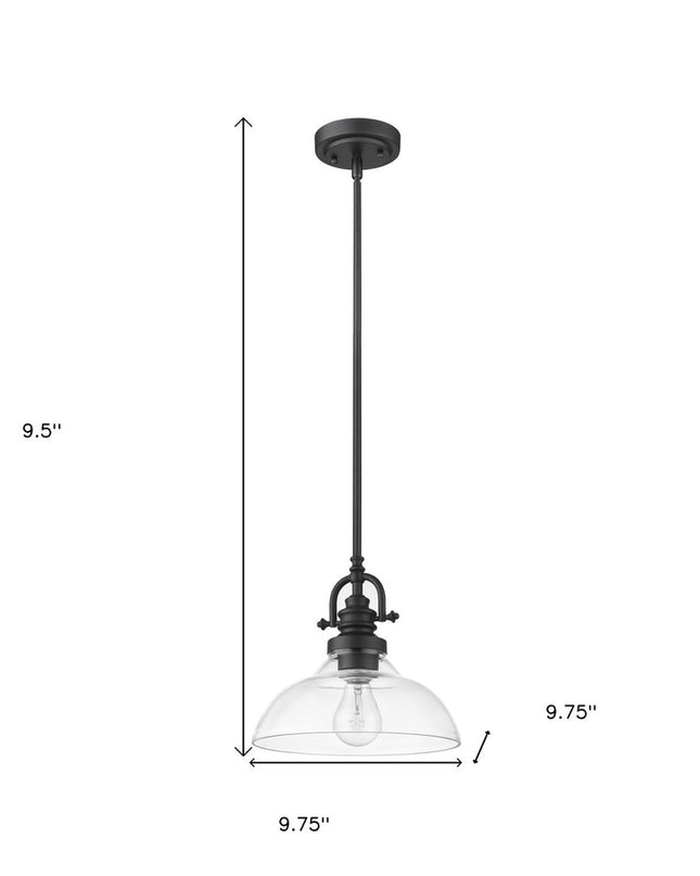 Matte Black Hanging Light with Glass Dome Shade