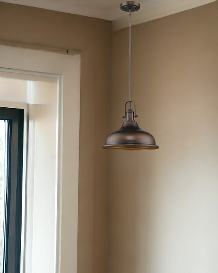 Antique Bronze Hanging Light with Glass Dome Shade